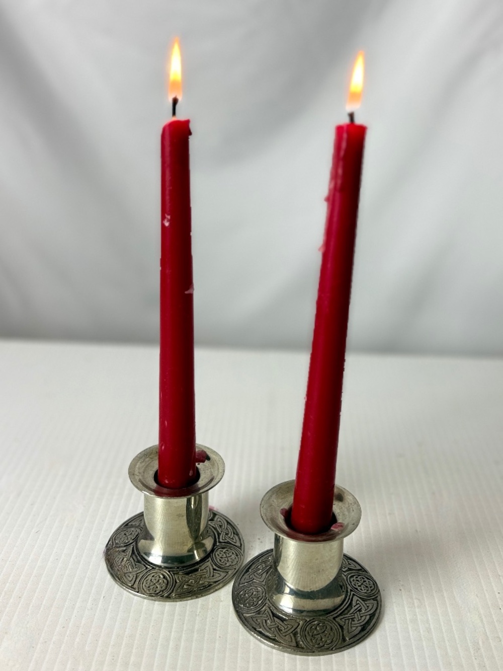 2 Quaich Co Celtic Knot Pewter Candlestick Holders Made in Scotland 2in High